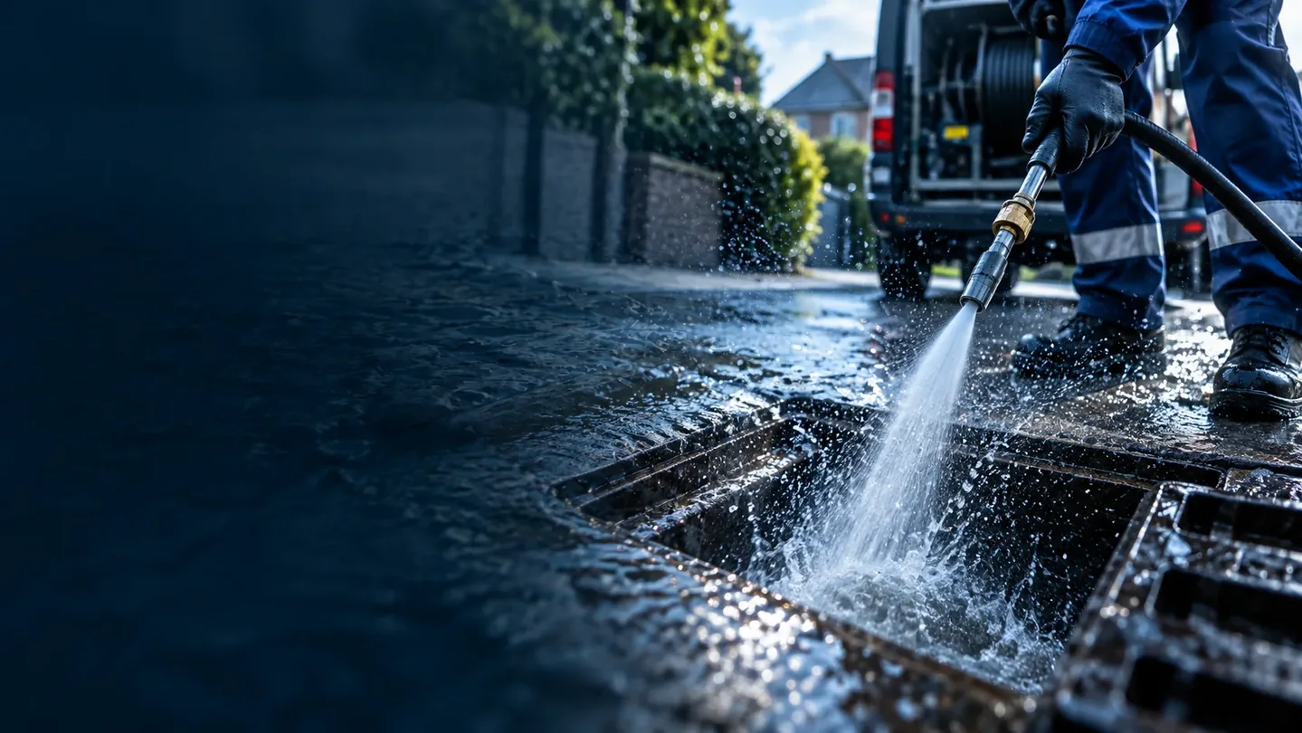 Professional high-pressure drain jetting operation